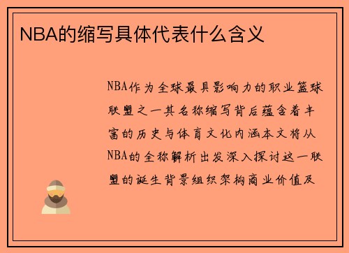 NBA的缩写具体代表什么含义